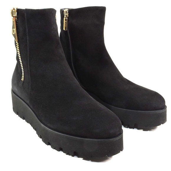 LUIGI TRAINI 🇮🇹 WOMEN'S SOFT BLACK SUEDE COMFORT WINTER FLAT BOOTIE - Picture 2 of 9